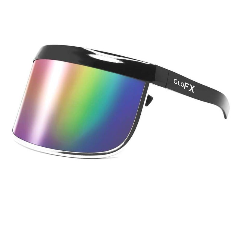 GloFX Rainbow Mirror Visor Sunglasses â€“ Oversized Full Face Festival Accessories, Reflective Cyberpunk Glasses for Rave Essentials, Rave Outfits & UV Protection - Image 4